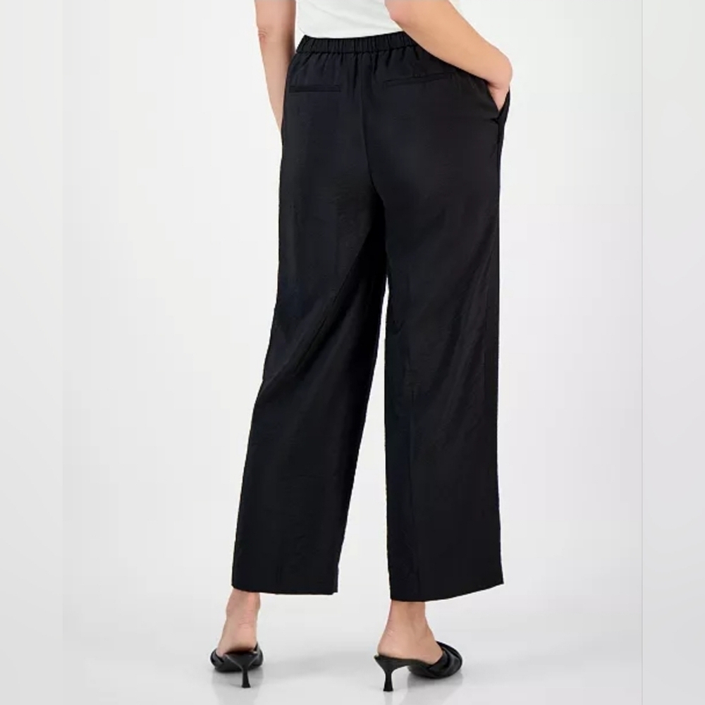 Ann Klein Black Pleaded Wide Leg Highwaist Pull On Ankle Pants, Size M - Picture 4 of 16